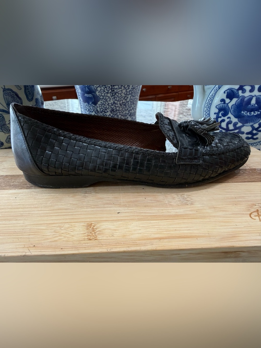Cole Haan Black Woven Leather Tassel Slip-On Loafers - Picture 5 of 9
